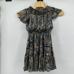 Lulus Paisley Print Dress Off the Shoulder Black Tan Boho Casual Medium‎